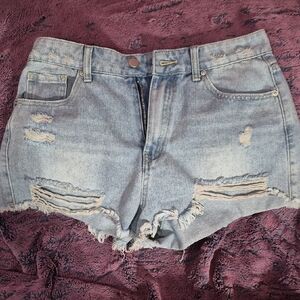 Cider Light Blue Distressed Jean Shorts